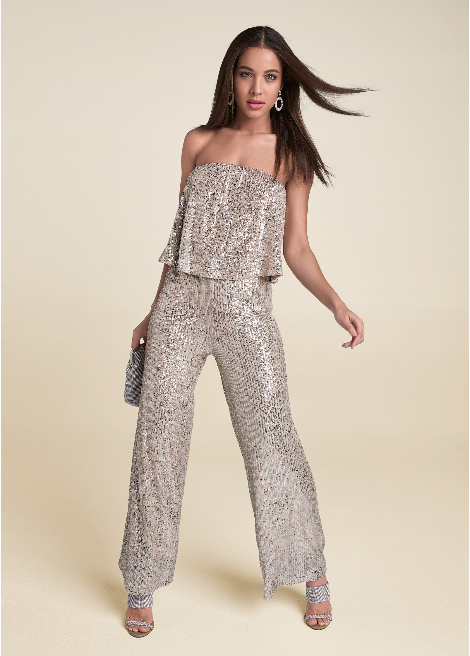 Strapless Sequin Jumpsuit in Champagne ...